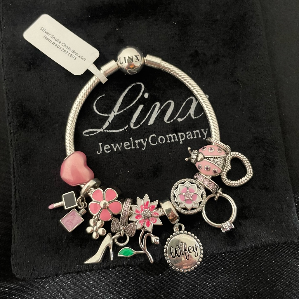 Linx Snake Chain Bracelet With Pink Wife Themed Charms